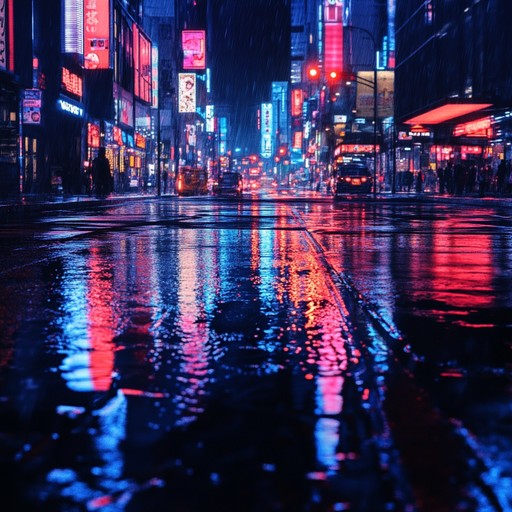 A captivating instrumental track that combines groovy downtempo rhythms with elements of smooth jazz and ambient chillout, evoking the serene atmosphere of a quiet city night illuminated by neon lights.