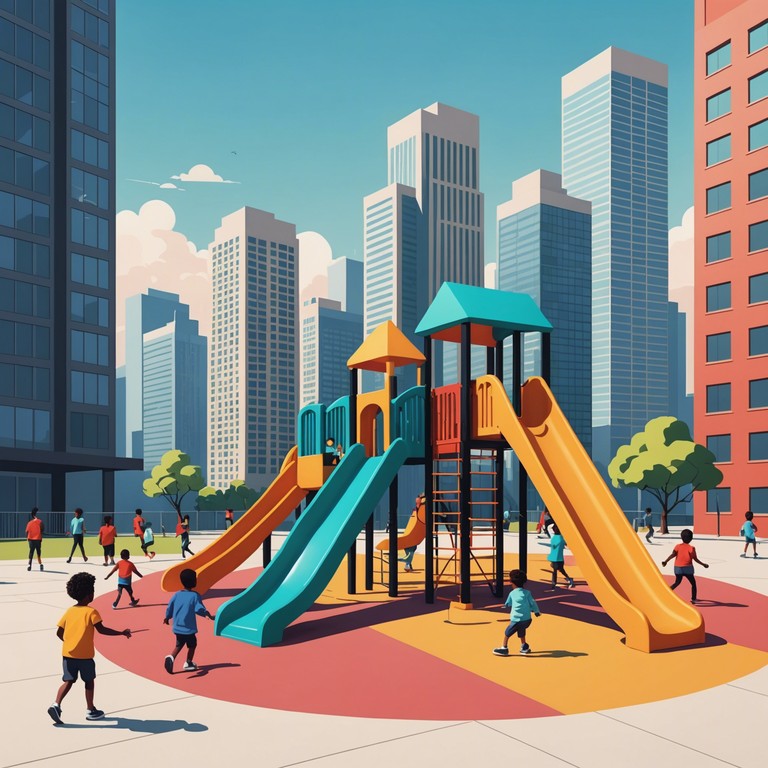 This track captures the essence of a vibrant city playground through playful and rhythmic melodies, resembling the sounds of children’s laughter and bustling urban life. The music tells a story of adventure, friendship, and the innocent joy of a sunny day spent outdoors.