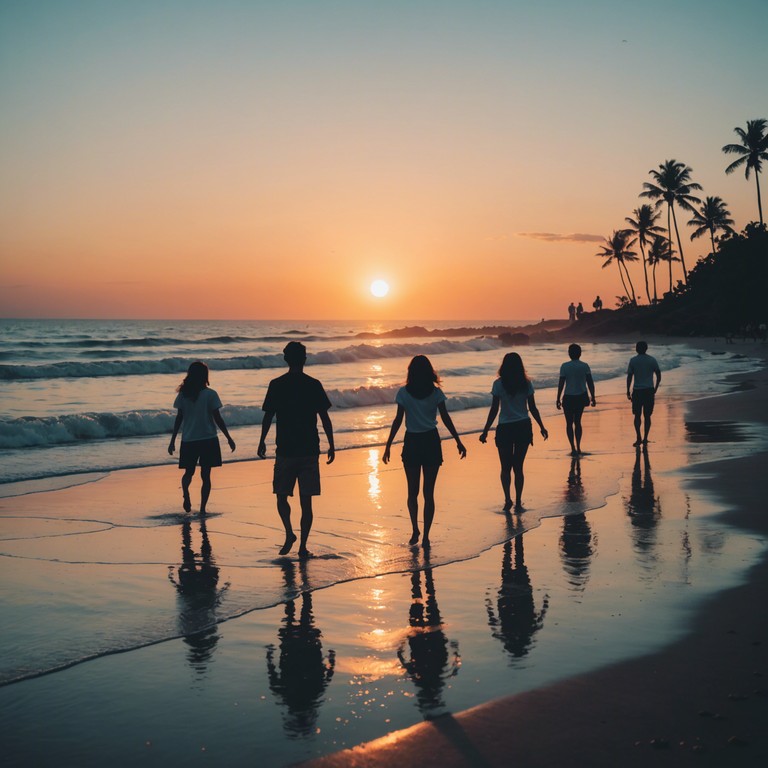 Imagine the warm, golden sun dipping over a lively beach party, where reggae's chill vibes fuse seamlessly with energetic dancepop beats, creating an uplifting and irresistibly danceable track full of life and color.