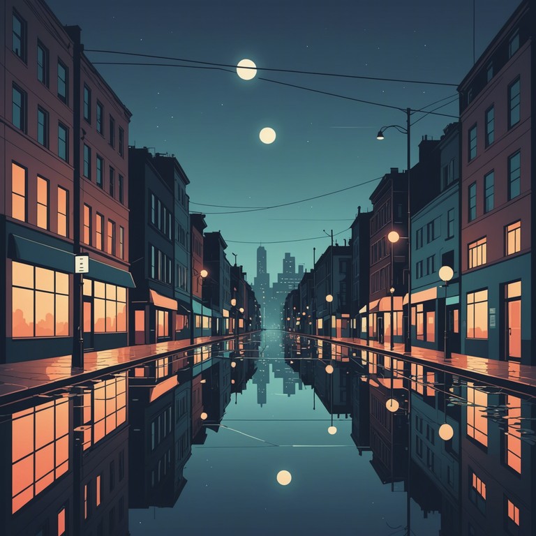 Imagine walking down a deserted city street, as neon signs flicker and the soft sound of an electric piano fills the air, echoing off the wet pavement, creating a reflective and somewhat melancholic ambiance, perfect for late night contemplation or background music in a film scene about urban life.