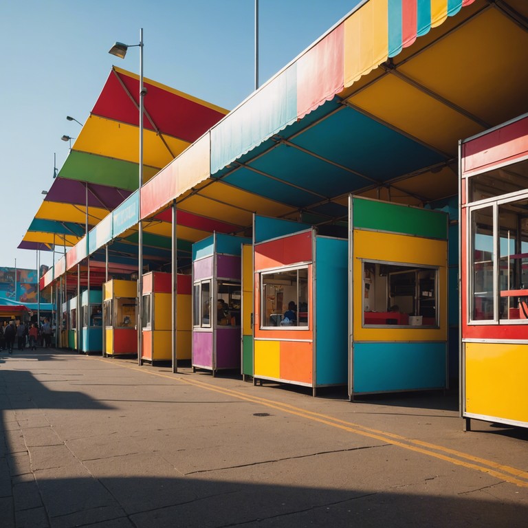 As dawn breaks, the quiet streets start humming with the lively, hopeful sounds of a waking carnival. Each note plays like an invitation to join the day's festive promises, evoking images of laughter, bright colors, and communal joy as the town comes alive under a hopeful sky.