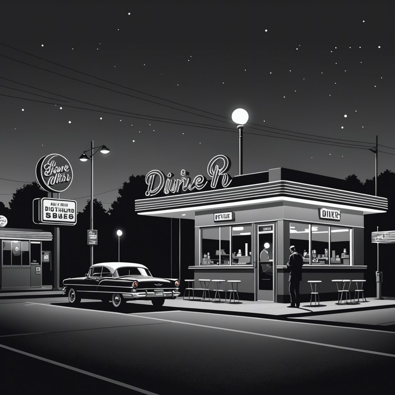 This track evokes the feeling of sitting in an old, dimly lit diner late at night, with the shadows casting long patterns and the air filled with a tense, uneasy mystery. The sound features the echoing notes of a saxophone cutting through the still, heavy air, embodying the vibe of the late 50s with a touch of suspense.