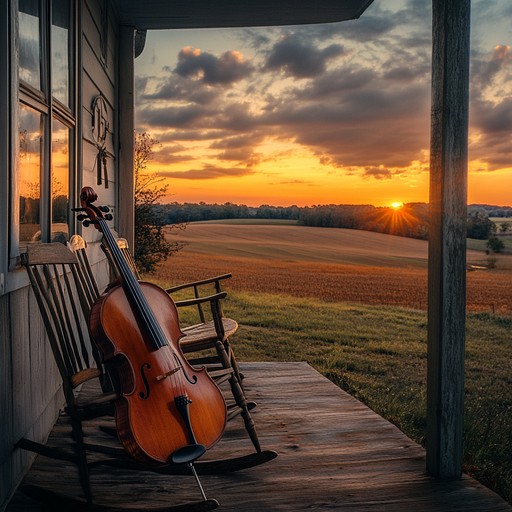 This piece features a graceful blend of elegant guitar strumming and delicate fiddle tunes, creating a peaceful atmosphere reminiscent of a quiet evening on a countryside porch. The composition flows with a tender waltz rhythm, enveloping listeners in a sense of warmth and nostalgia. The music effortlessly evokes images of wide open fields, starry night skies, and the comforting rustling of leaves in the breeze.