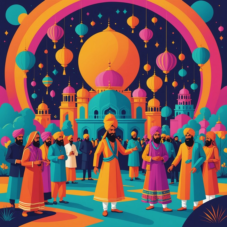 A fusion of psychedelic soundscapes with the vibrant, energetic rhythms of traditional bangra music from punjab, creating an evocative and trance inducing auditory experience that transports listeners through time and tradition.