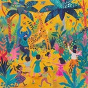 cheerful, rhythmic tune with engaging jungle animal sounds