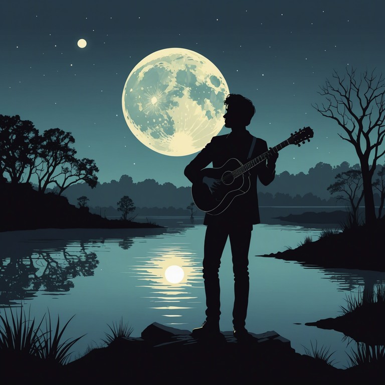 Delve into this mesmerizing blues track featuring a slow, sultry electric guitar melody that weaves through the sound of a moonlit night, encapsulating the essence of hypnotic rhythms and deep emotional currents. The song conjures images of a solitary journey through the heart of the deep south, under a sky full of stars.