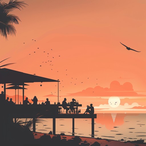 A luxurious blend of smooth jazz and chill lounge, evoking the atmosphere of a beachfront bar during sunset where every moment feels serene and celebratory. Perfect for unwinding or entertaining, it radiates warmth and festivity.