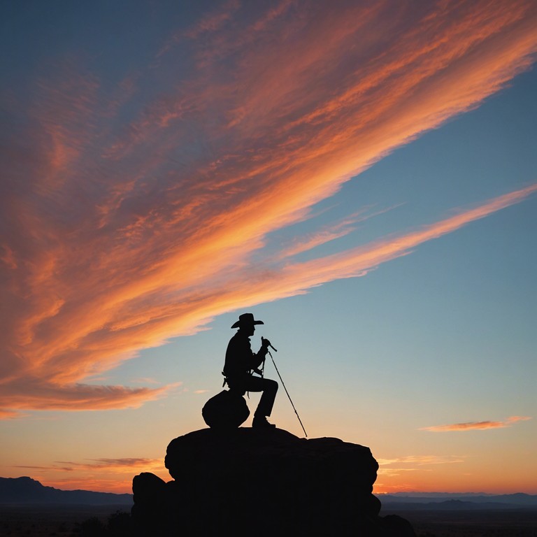 As the sun sets over a sprawling desert, a lone cowboy reflects on lost loves and times past. The melancholic melody of a harmonica accompanies his solitude, echoing the expansive and poignant ambience of the western landscape. This instrumental track blends the rustic charm of the old west with soul stirring sadness, capturing the essence of a heartrending narrative set against the backdrop of the vast american plains.