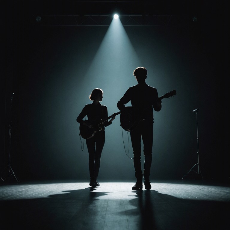 Imagine a scene under a full moon where every guitar strum echoes the pain of a broken heart, and each beat tells a story of love and loss. The melody captures the essence of a solitary dance, with shadows playing on the dancers' faces, reflecting their internal turmoil and sadness.