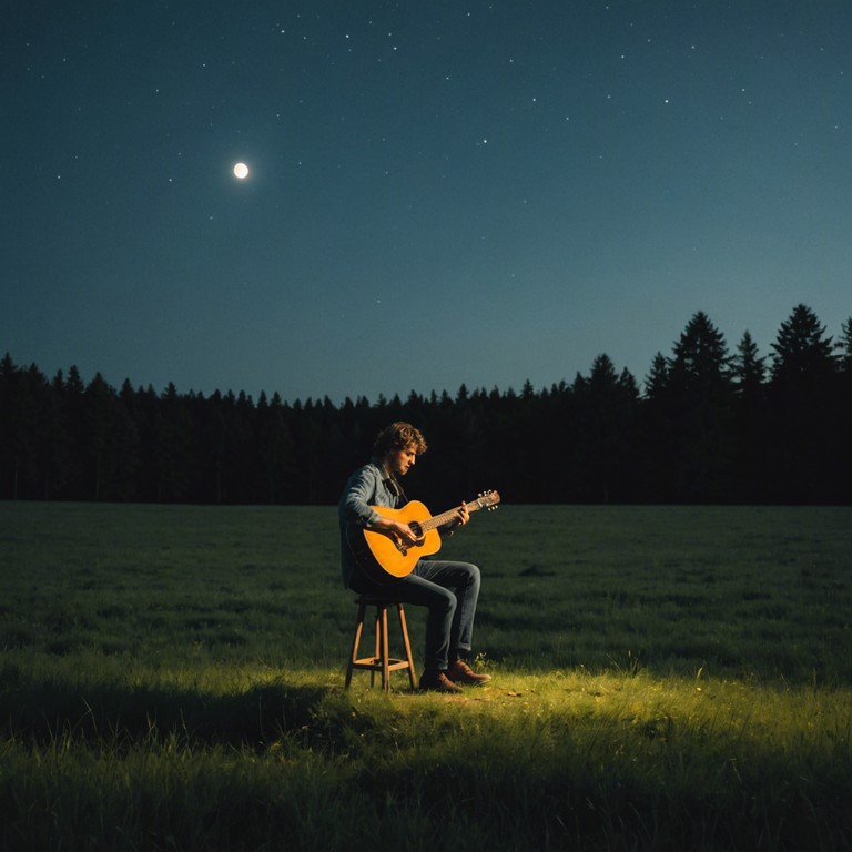 A musical piece featuring gentle acoustic guitar notes that capture the essence of a tranquil night in a secluded meadow. Each chord mirrors the calmness of nature, providing a soothing sonic experience that encourages relaxation and introspection.