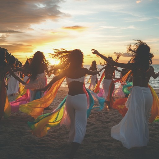 Imagine the sun kissing the horizon as the soft beats of samba fill the air, leading the dance of waves against the shore, symbolizing an escape to the coastal serenity through rhythmic beats and melodic harmonies.