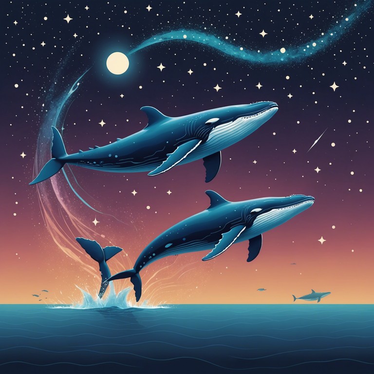 Imagine a vast, starlit sky where enormous ethereal whales glide amidst cosmic waves. This composition leverages synthesizer sounds to mimic the whales' celestial calls, creating an expansive soundscape that seems to bend reality. The track evolves with a hypnotic ebb and flow, inviting listeners on an interstellar journey through a galaxy of sound.