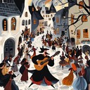 a frenzied lute piece echoing chaos of medieval street life.