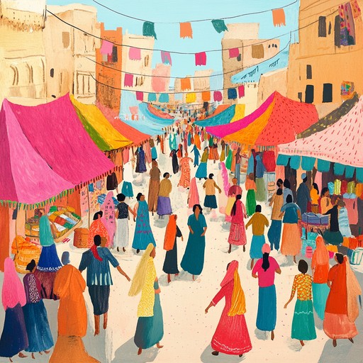 This upbeat instrumental track portrays the excitement and energy of a bustling middle eastern bazaar, featuring traditional oud melodies woven into a contemporary upbeat setting, perfect for dancing and celebration