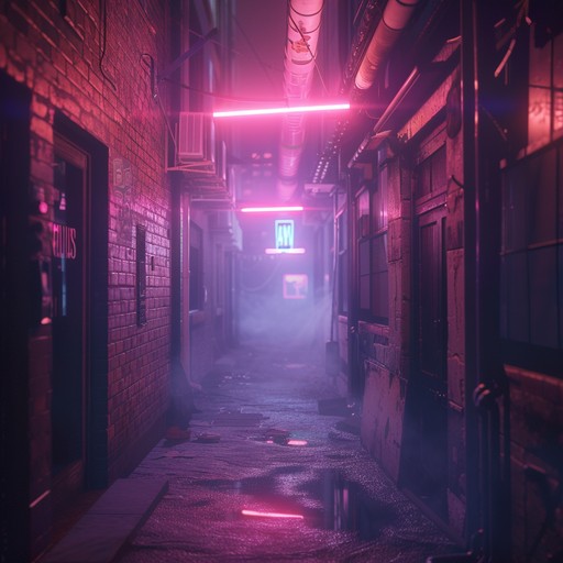 Imagine darting through dimly lit alleyways, neon signs flickering above, while relentless beats and gritty guitar riffs drive the intensity. The soundscape captures a high stakes pursuit, filled with suspense and urgency, perfect for evoking a sense of high tension and adrenaline fueled action.