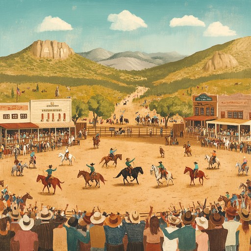 This tune immerses the listener into a bustling rodeo scene, with upbeat tempos, spirited rhythms, and the unmistakable twang of western flair. Feel the excitement of cowboys, horses, and festive crowds.