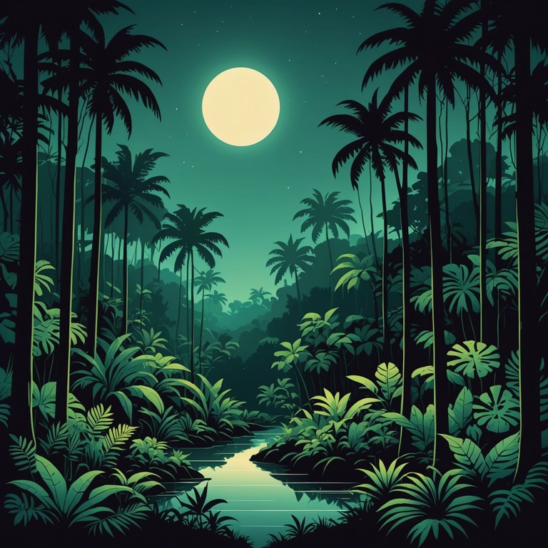 Imagine a dense, tropical jungle under a full moon, where enigmatic and slightly menacing rhythmic beats play. The atmosphere is filled with tension and suspense, as if beasts hidden in the shadows could leap out at any moment. This track uses a blend of traditional instruments and electronic sounds to create an intense experience that's perfect for a thrilling moment in a game or a scene in a mysterious film.