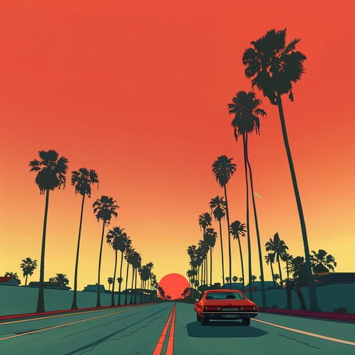 A smooth, bass-driven track that encapsulates the spirit of a sunset drive in the 1970s with warm, analog synths and a groovy rhythm section, perfect for evoking nostalgia and a sense of freedom