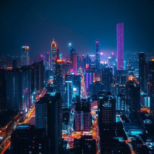 An instrumental track combining funky bass lines with electronic synths to create an energetic urban atmosphere reminiscent of a bustling city at midnight