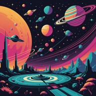 space themed adventure in polka style