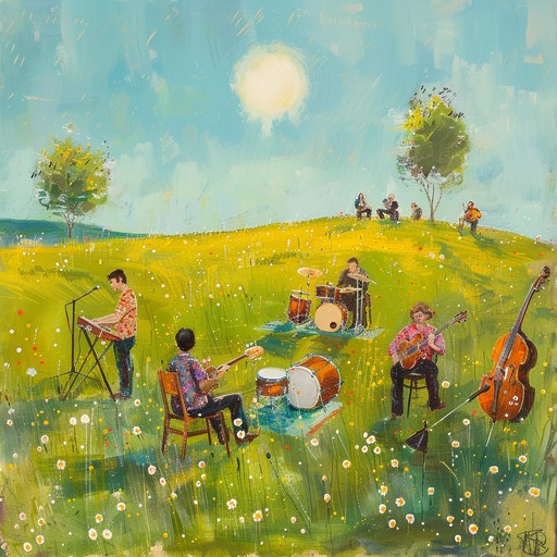 An uplifting instrumental combining sunny guitar riffs with dynamic folk percussion, creating a sense of freedom and joy in an open, sunlit meadow. Light hearted tempos and a lively beat encourage listeners to tap their feet and enjoy the vibrant atmosphere.