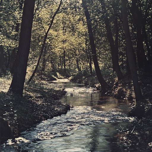 A serene instrumental folk song featuring delicate acoustic guitar and soft flute, evoking the tranquility of a babbling brook in a peaceful woodland.