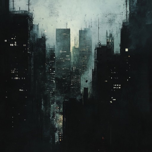 Electric guitar riffs layered with dark, brooding bass and distant industrial echoes create a tense urban scene, filled with shadow and foreboding.