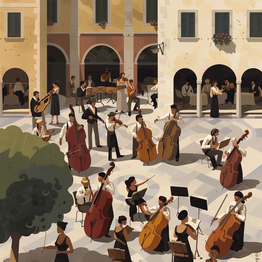 Experience an energetic celebration at an italian piazza with vibrant melodies and dynamic harmonies, reflecting the joyful spirit of a carefree mediterranean afternoon.