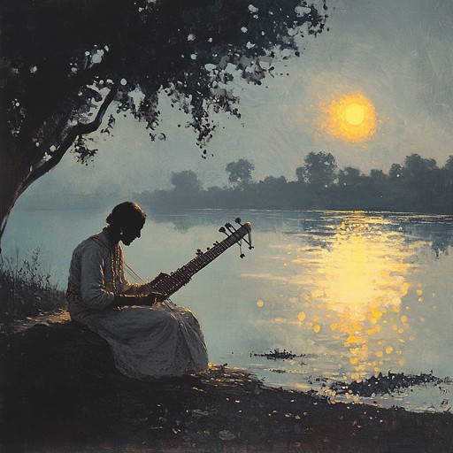 A serene and contemplative instrumental hindustani piece, aiming to evoke a sense of inner calm and profound reflection. The melody winds through gentle tabla rhythms and the soothing drone of a tanpura, providing a tranquil background for introspection.