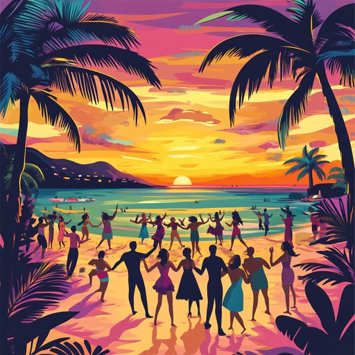 An uplifting dance track featuring infectious beats and tropical melodies, perfect for a sunset beach party. The rhythm pulsates with energetic basslines, airy synths, and lively percussion, creating a vibrant atmosphere ideal for celebration and dancing. It evokes the warmth of a summer evening, the sound of waves, and the carefree spirit of a fun filled beach gathering.