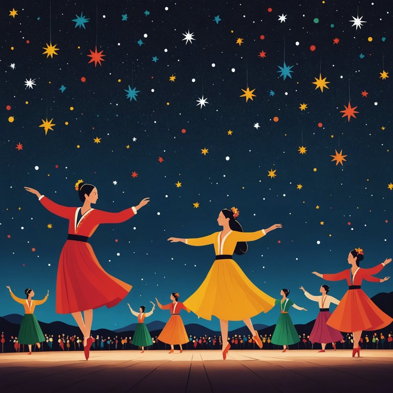 Imagine a night filled with stars, where the air vibrates with the sound of accordions and the cheerful rhythm of cumbia, drawing everyone into a dance of joy and celebration