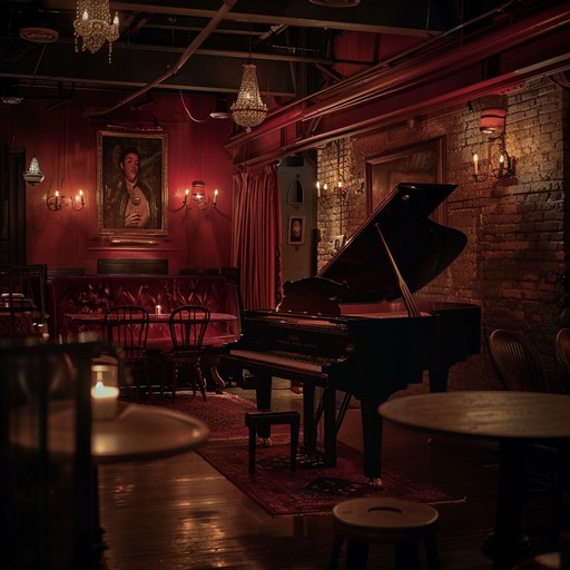 Soft piano melodies intertwine with smooth basslines, creating a nostalgic and relaxed cabaret atmosphere, reminiscent of smoky lounges and dimly lit stages of yesteryears. The composition is designed to evoke feelings of intimacy, warmth, and reflection.