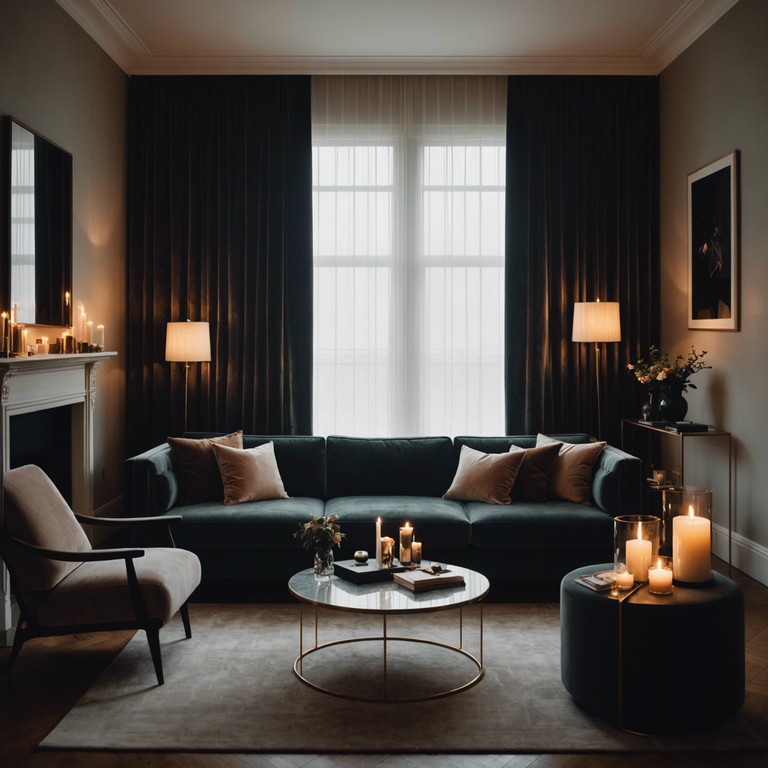 This composition captures the essence of a dimly lit, velvet draped torch lounge where soft piano melodies intertwine with the whisper of distant conversations. The piece evokes a sense of mysterious allure, combining elements of nostalgia and refined elegance, perfect for a tranquil evening retreat.