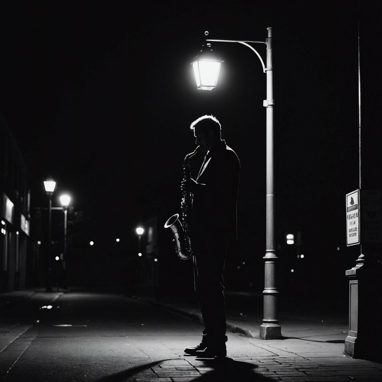 This piece encapsulates the essence of a midnight thriller, infused with the elegance of jazz. As the track progresses, shadows seem to dance through the darkness, bringing a mix of fear and allure. The composition combines the unpredictable dynamics of thriller movies with smooth jazz rhythms, creating a soundscape that is both relaxing and eerily suspenseful. The saxophone plays haunting melodies that mimic the twists and turns of a midnight chase in an old noir film, blending perfectly into the night's mysterious aura.