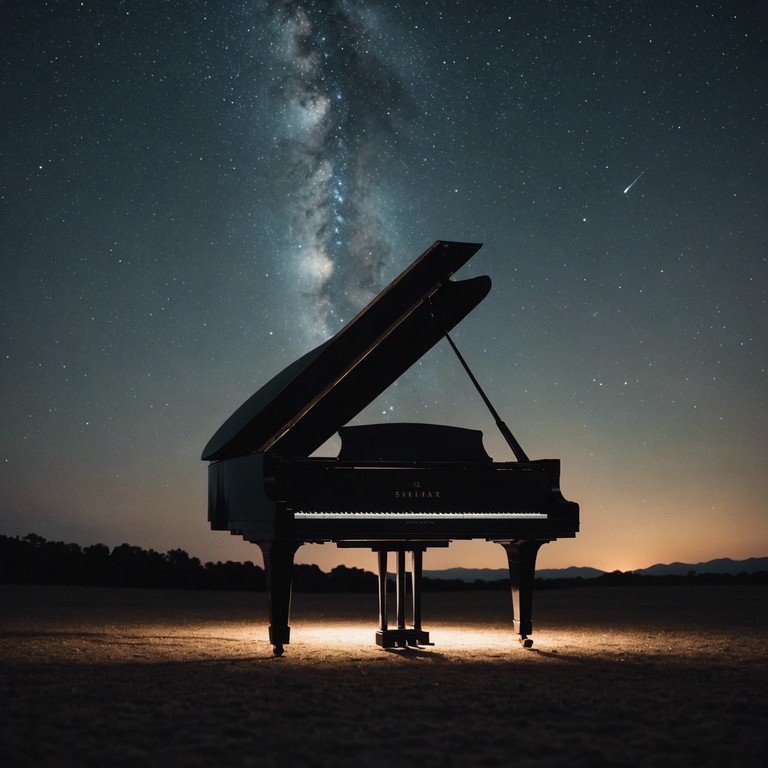 A symphony that intertwines the grandiosity of neoclassical music with the vibrant energy of ecstatic rhythms, creating a celestial and uplifting experience. This composition captures the imaginations of those who seek both heritage and exhilaration in music. A single piano leads, weaving through complex harmonies and spirited crescendos that mimic the dance of stars across the night sky.