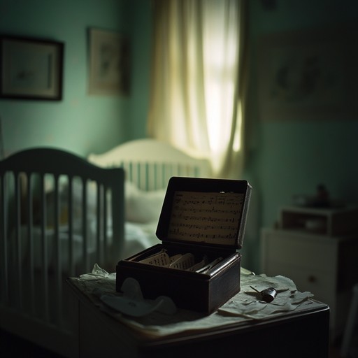 A spine chilling composition featuring haunting music box sounds blending with a shadowy, unsettling children's melody. The piece invokes images of ghostly lullabies and creepy nursery motifs, retaining an ominous yet captivating atmosphere.