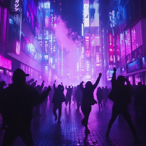 An instrumental track blending funky basslines with catchy j pop melodies, evoking the vibrant and bustling streets of tokyo at night. The song features groovy rhythms, bright synths, and a playful atmosphere that transports listeners to a neon lit urban landscape filled with excitement and energy.