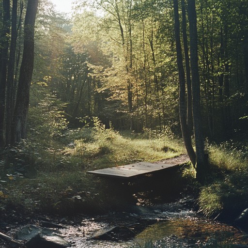 Imagine stepping softly on a path covered with fallen leaves, surrounded by towering ancient trees that stand as silent witnesses to history. The air is filled with a lush tranquility as the guitar's melody intertwines with the sound of morning wildlife, creating a peaceful escape from the modern world.