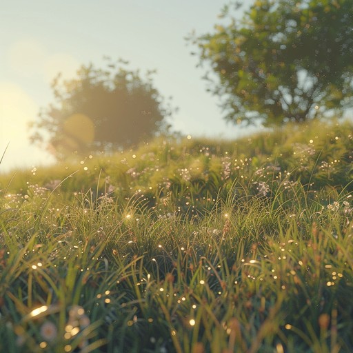 A calming electro tune with gentle beats and nature inspired synths, evoking a serene meadow at dawn. The composition highlights soft, ambient waves alongside a steady rhythm, creating a tranquil and peaceful listening experience perfect for relaxation.