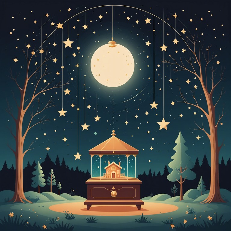 A celestial journey through sound, featuring a music box with twinkling, soothing tones that mimic the stars in the night sky, perfectly crafted to help listeners unwind and drift into dreamland.