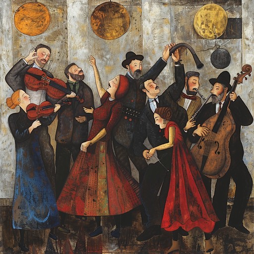 A vibrant and energetic klezmer song featuring a lively melody and upbeat rhythms. The music captures the spirit of a festive jewish celebration, with the clarinet taking the lead, supported by accordion, violin, and percussion. The tune starts with a moderate tempo and builds up to a fast-paced, exhilarating finish, inviting listeners to dance and rejoice.