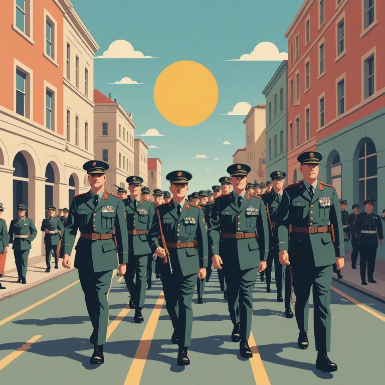 This instrumental track combines the rhythmic precision of military marches with an unexpectedly joyful and carefree vibe, invoking images of soldiers in a light hearted parade, enjoying a moment of peace and camaraderie. The steady beat of the snare drum infused with whimsical flutes and piccolos lends a buoyant, optimistic tone, making it a unique blend of discipline and delight.