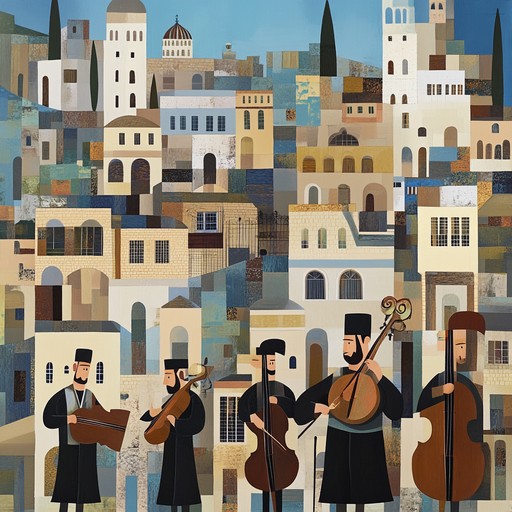 A vibrant fusion of urban rhythms with lively klezmer melodies, invoking the bustling city life mixed with traditional jewish celebratory sounds. The beat drives forward with dynamic percussion while the clarinet and accordion lead with hauntingly beautiful riffs, capturing both modernity and heritage.