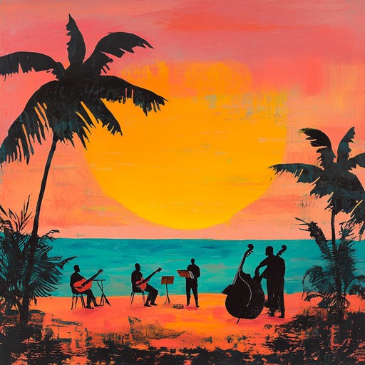 Experience the vibrant blend of afro cuban rhythms and melodies, creating an optimistic and joyous atmosphere perfect for any summer evening. Intricate percussion and lively brass capture the essence of tropical bliss under a radiant sunset sky.