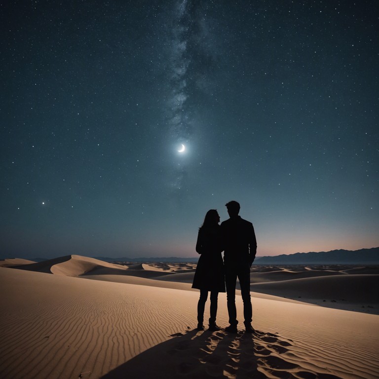 Inspired by the haunting beauty of middle eastern deserts at twilight, this piece captures the essence of a deep, emotional connection enhanced by the mystique of the landscape. The composition flows with smooth, melodic undulations reminiscent of gentle dunes shaped by nocturnal breezes, evoking feelings of mysterious intimacy and eternal love.