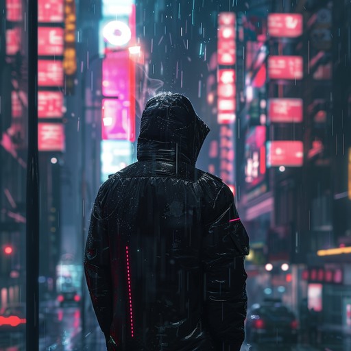 This moody, cinematic piece paints a picture of a gritty, neon-lit cityscape in a bleak future world. Ominous drones, glitchy beats, and haunting synths create an unsettling atmosphere, like something lurking in the shadows of a cyberpunk metropolis.