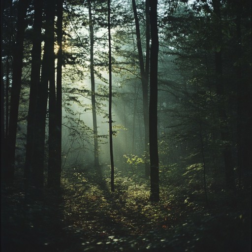 A tranquil and haunting composition featuring delicate guitar strumming enveloped by atmospheric forest sounds, evoking the mysterious and reflective essence of a secluded woodland.