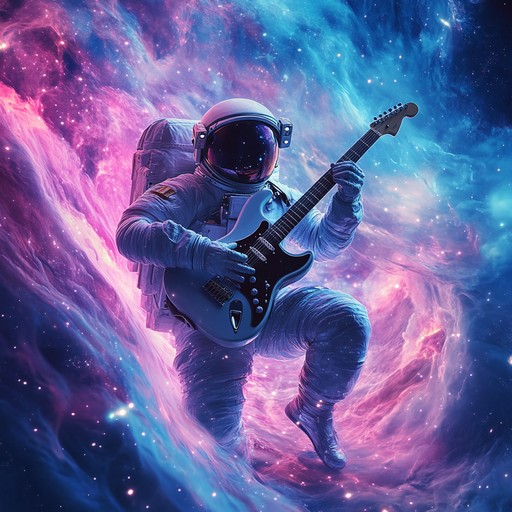 A powerful instrumental hard rock piece blending heavy guitar riffs with ethereal cosmic sounds, creating an otherworldly atmosphere.