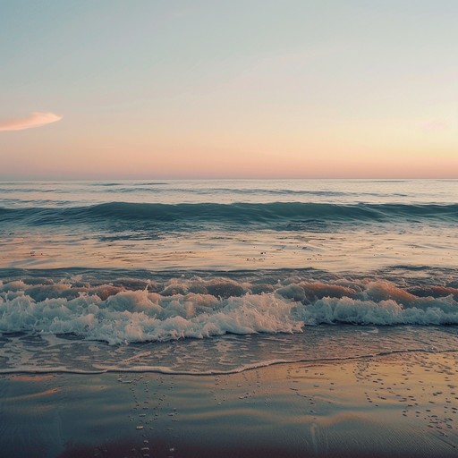 The soft strumming of a classical guitar blends seamlessly with the distant sound of surf, creating a tranquil atmosphere of a coastal evening. The bossa nova rhythms intertwine with the gentle whispers of the ocean breeze, evoking feelings of relaxation, warmth, and subtle longing.