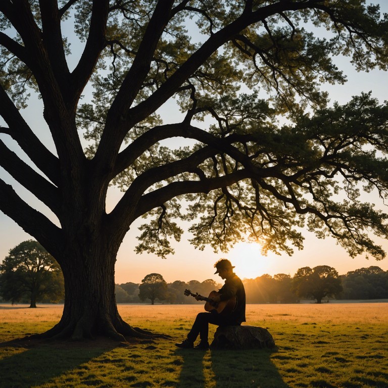 A soothing instrumental song that captures the essence of a tranquil evening in the american countryside. Gentle guitar strings hum the tender tales of folklore and emotion under a fading sun, evoking a sense of peace and profound connection to the land.